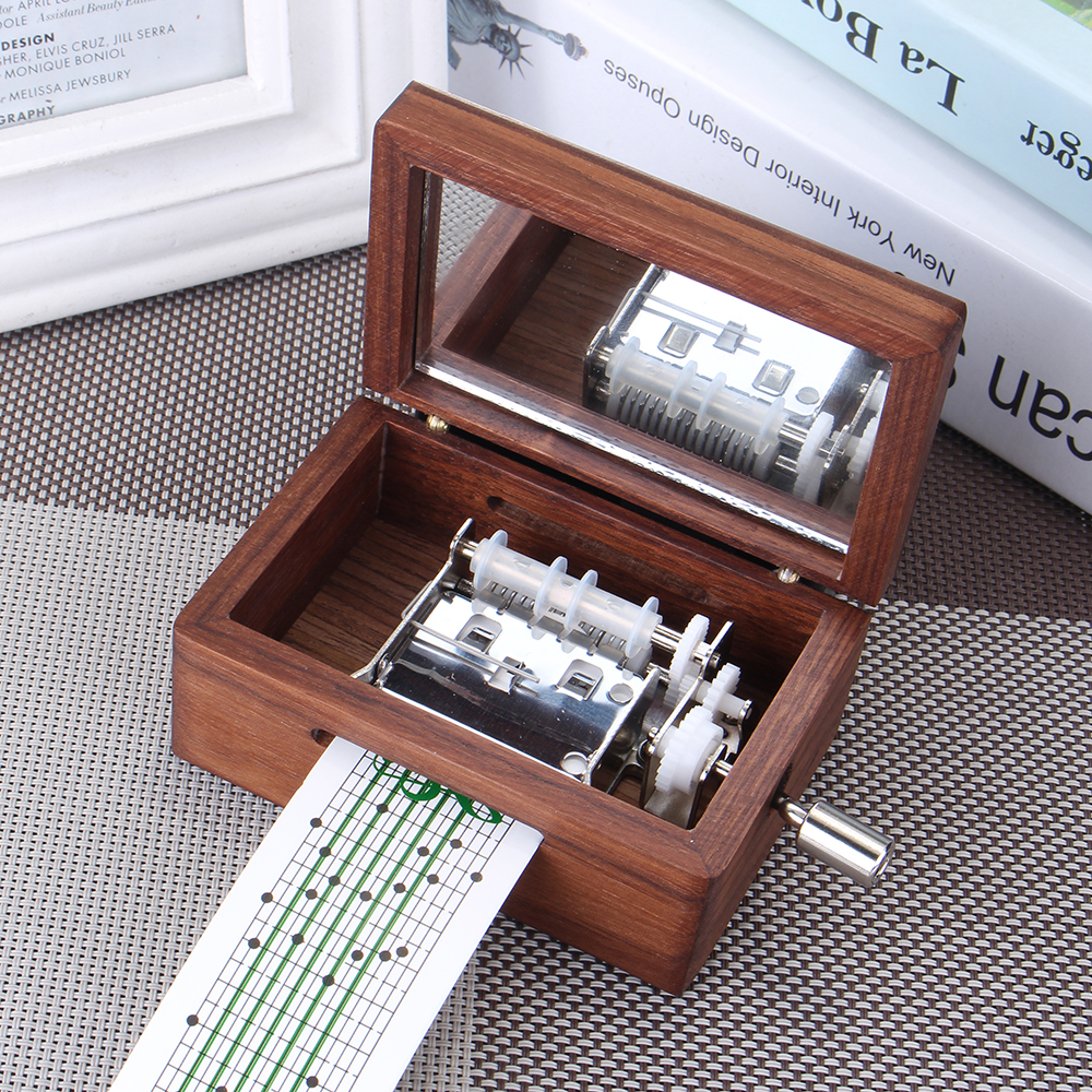 15-Tone-DIY-Hand-Cranked-Walnut-Veneer-Music-Box-With-Hole-Puncher-30Pcs-Paper-Tapes-1392499