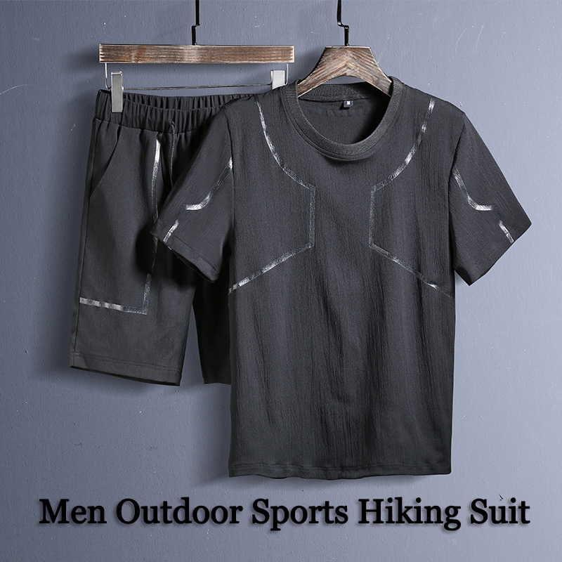 Men-Sports-Two-Pieces-Fitness-Leisure-Soft-Slim-Fit-Quick-drying-Short-T-shirt-Pants-Hiking-Suit-1330841