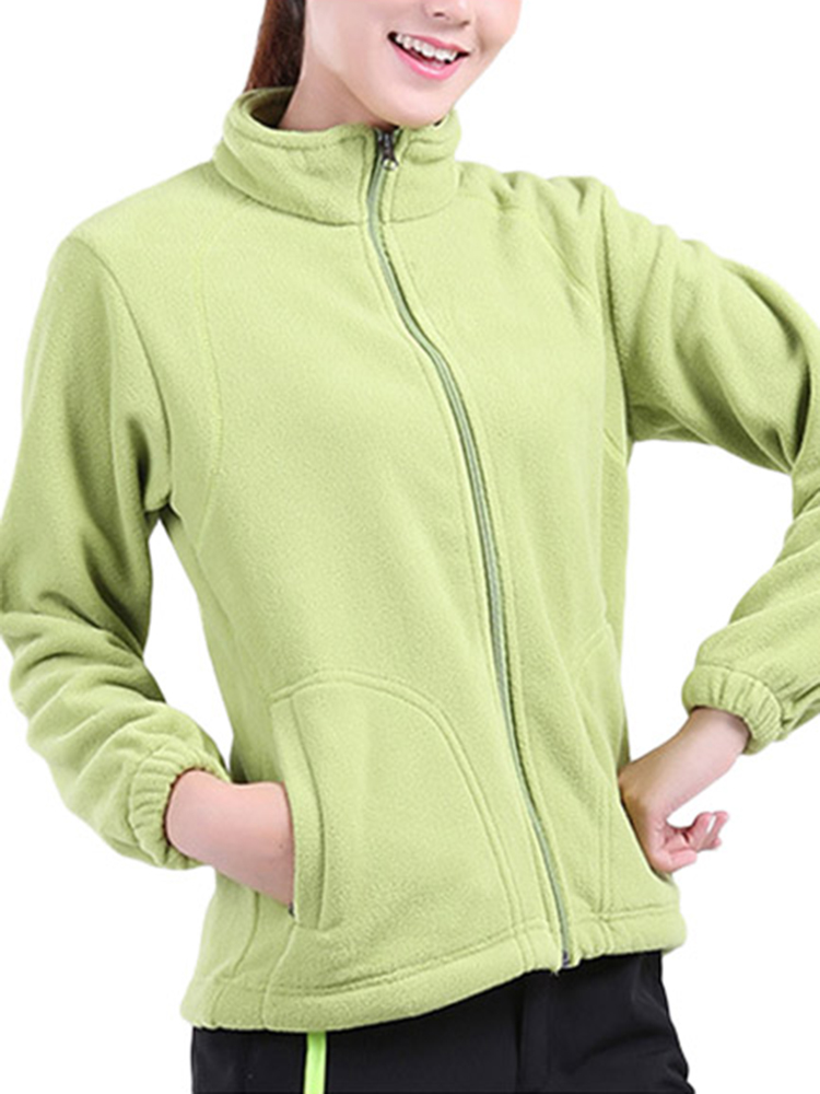 Women-Brief-Zipper-Turtleneck-Long-Sleeve-Fleece-Thermal-Outdoor-Coat-1016414