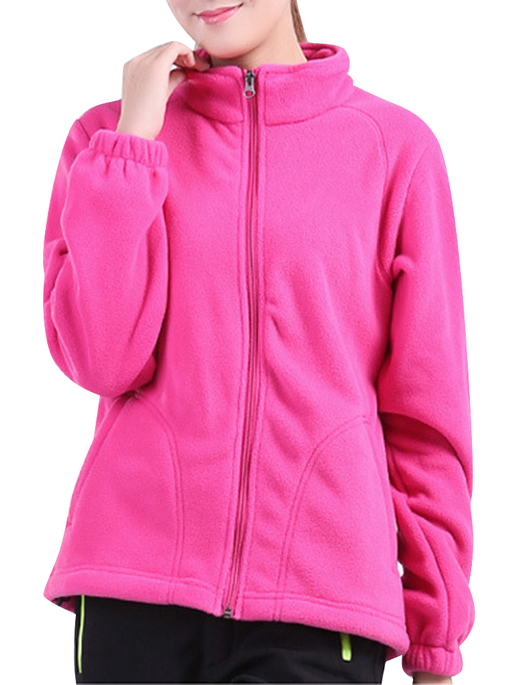 Women-Brief-Zipper-Turtleneck-Long-Sleeve-Fleece-Thermal-Outdoor-Coat-1016414