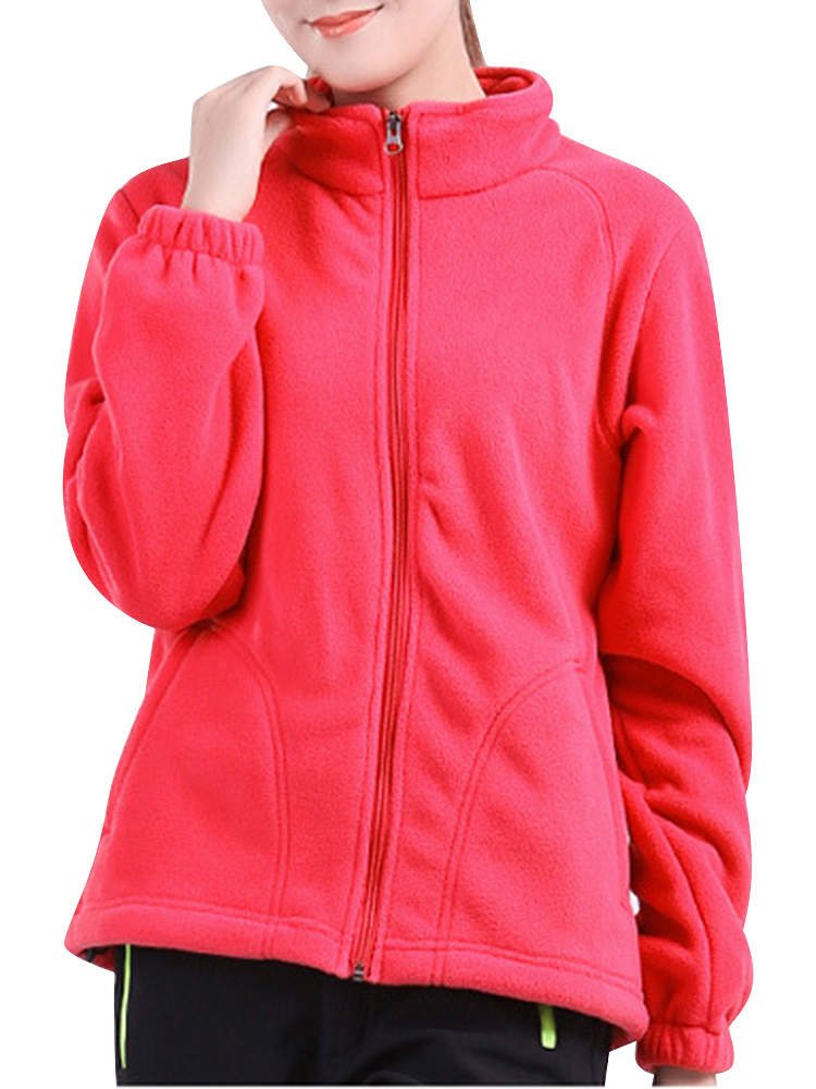 Women-Brief-Zipper-Turtleneck-Long-Sleeve-Fleece-Thermal-Outdoor-Coat-1016414