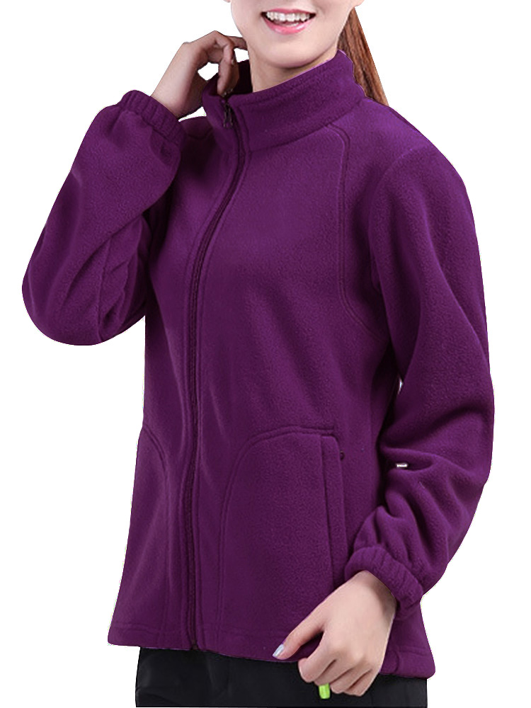 Women-Brief-Zipper-Turtleneck-Long-Sleeve-Fleece-Thermal-Outdoor-Coat-1016414