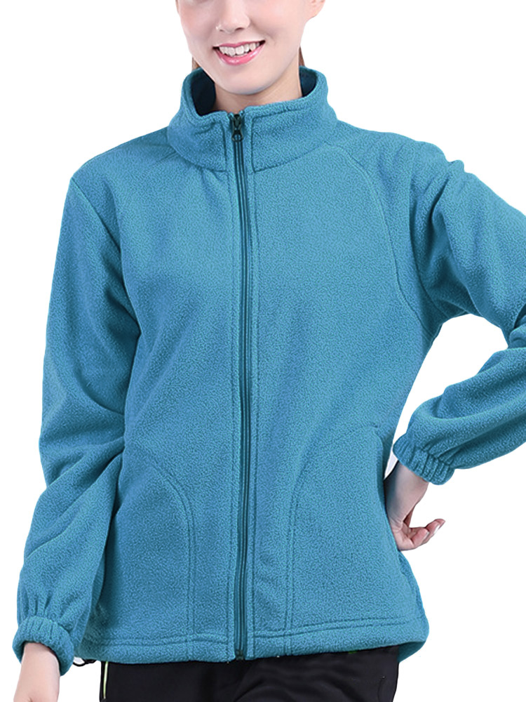 Women-Brief-Zipper-Turtleneck-Long-Sleeve-Fleece-Thermal-Outdoor-Coat-1016414