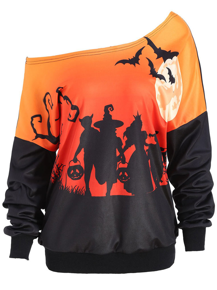 Halloween-Pumpkin-Bat-Printed-One-Shoulder-Long-Sleeve-Sweatshirt-1356959